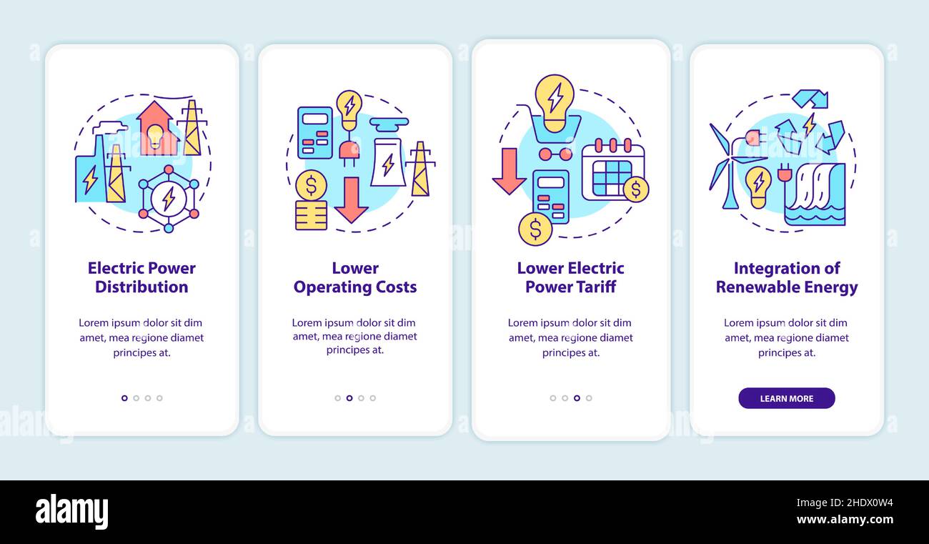 Smart grid characteristics onboarding mobile app screen Stock Vector ...