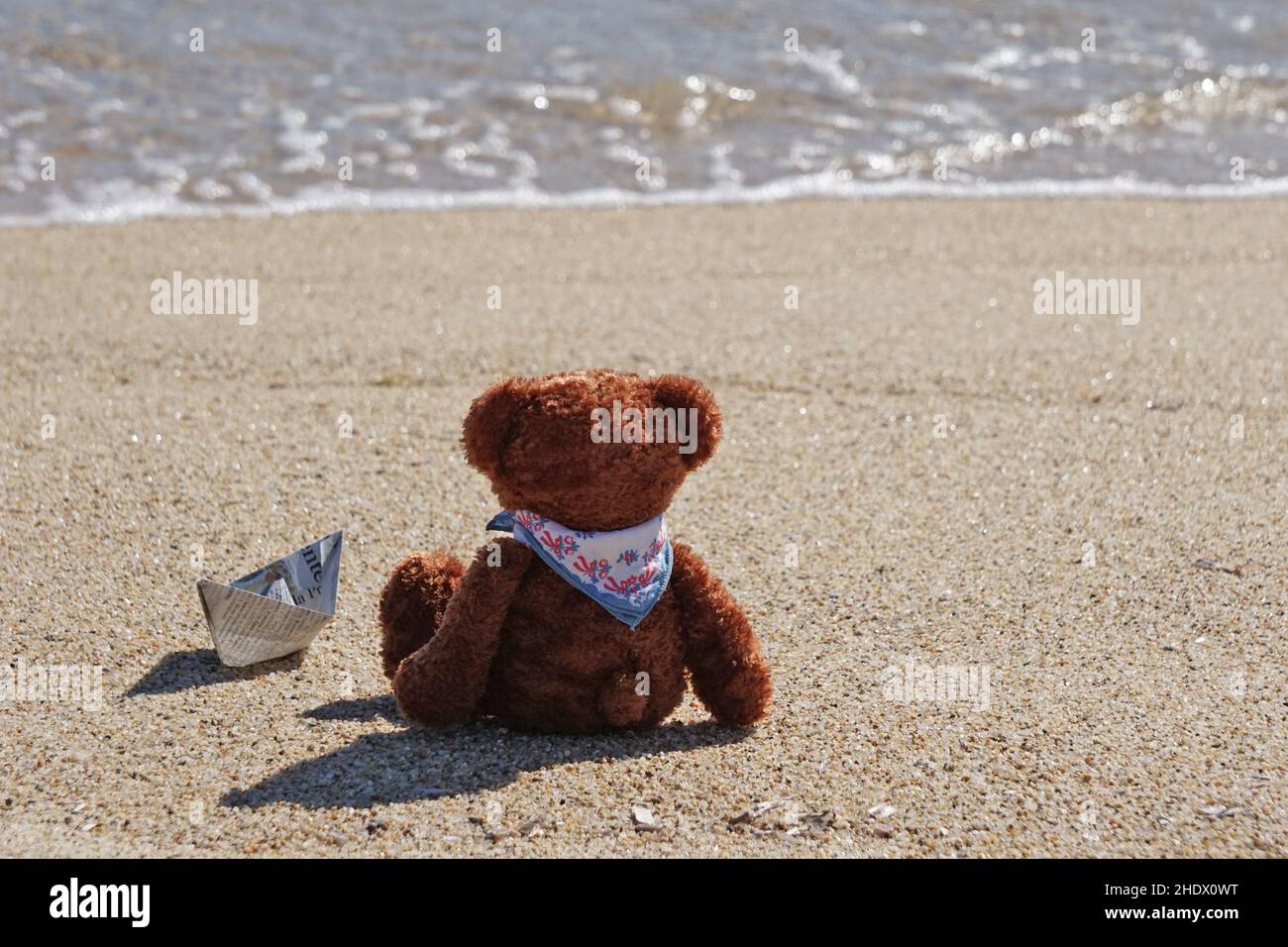 teddy bear, paper boat, teddy bears, paper boats Stock Photo