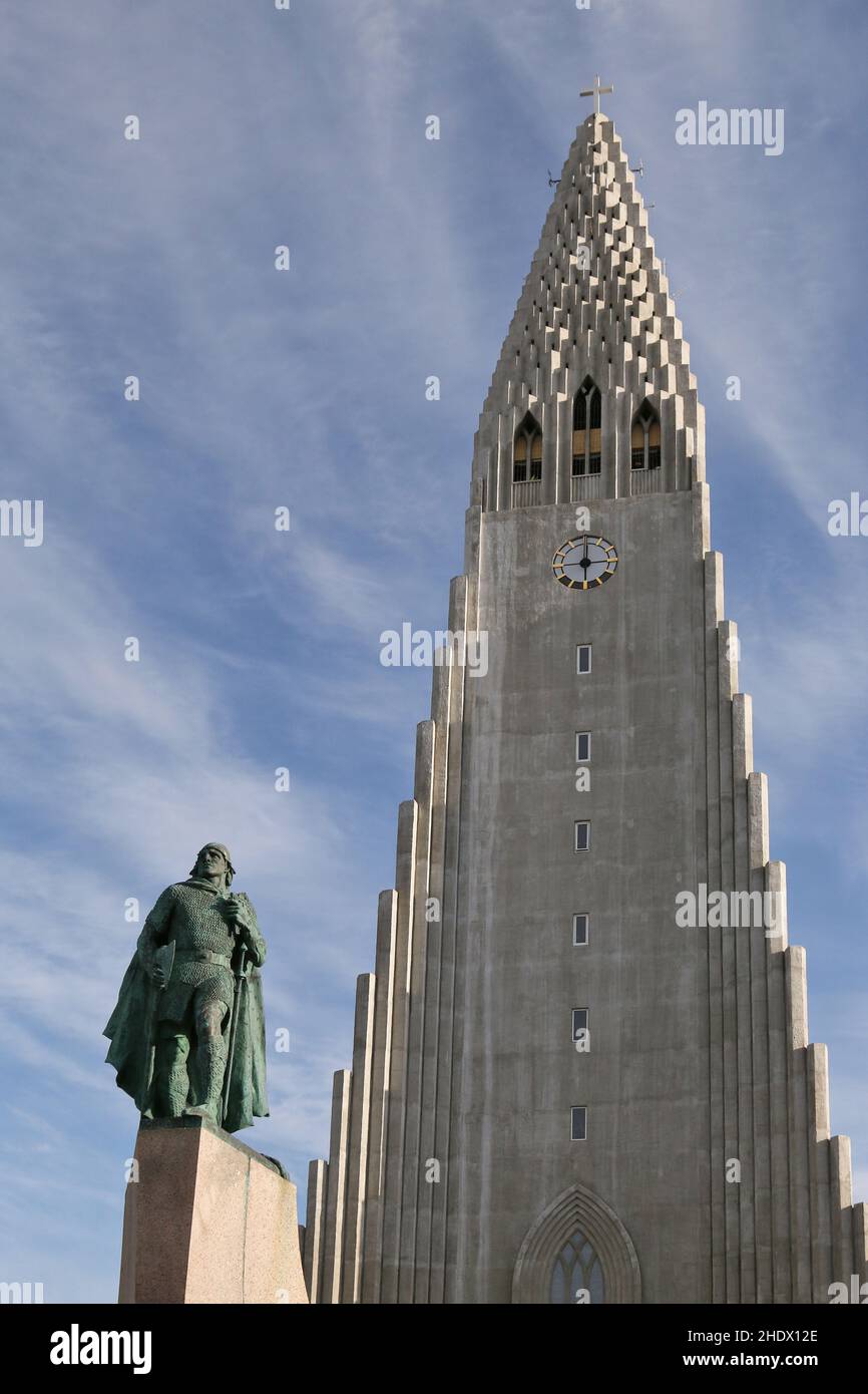reykjavik, leif ericson, hallgrimskirkja, reykjaviks Stock Photo