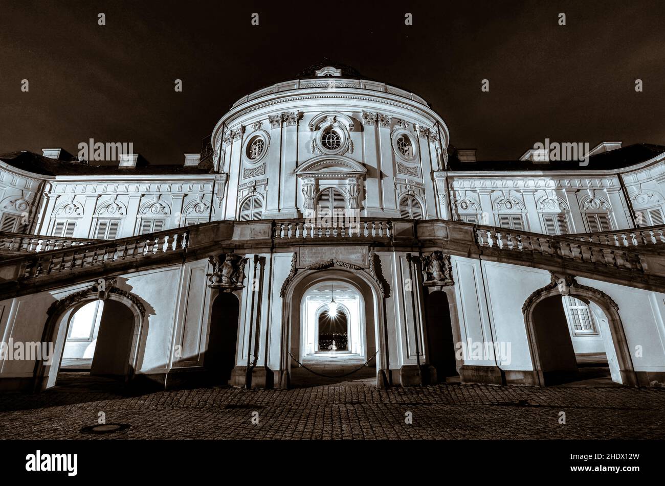 Facade of Solitude Palace in Stuttgart, Germany at night Stock Photo