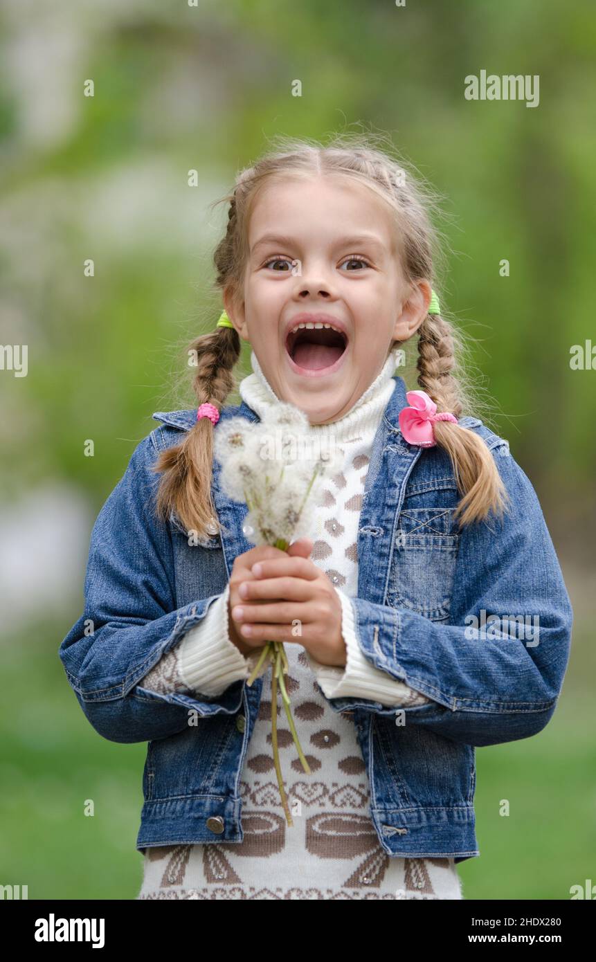 girl, dandelion, blowing, girls, dandelions, löwenzahn font Stock Photo ...