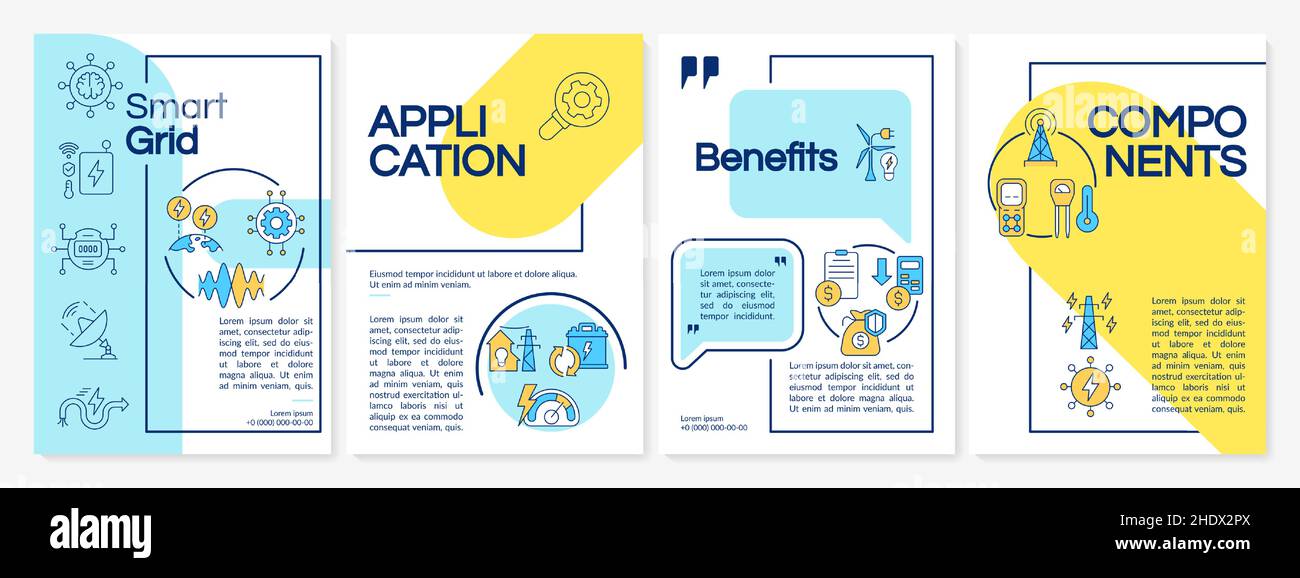 Smart grid integration blue and yellow brochure template Stock Vector ...