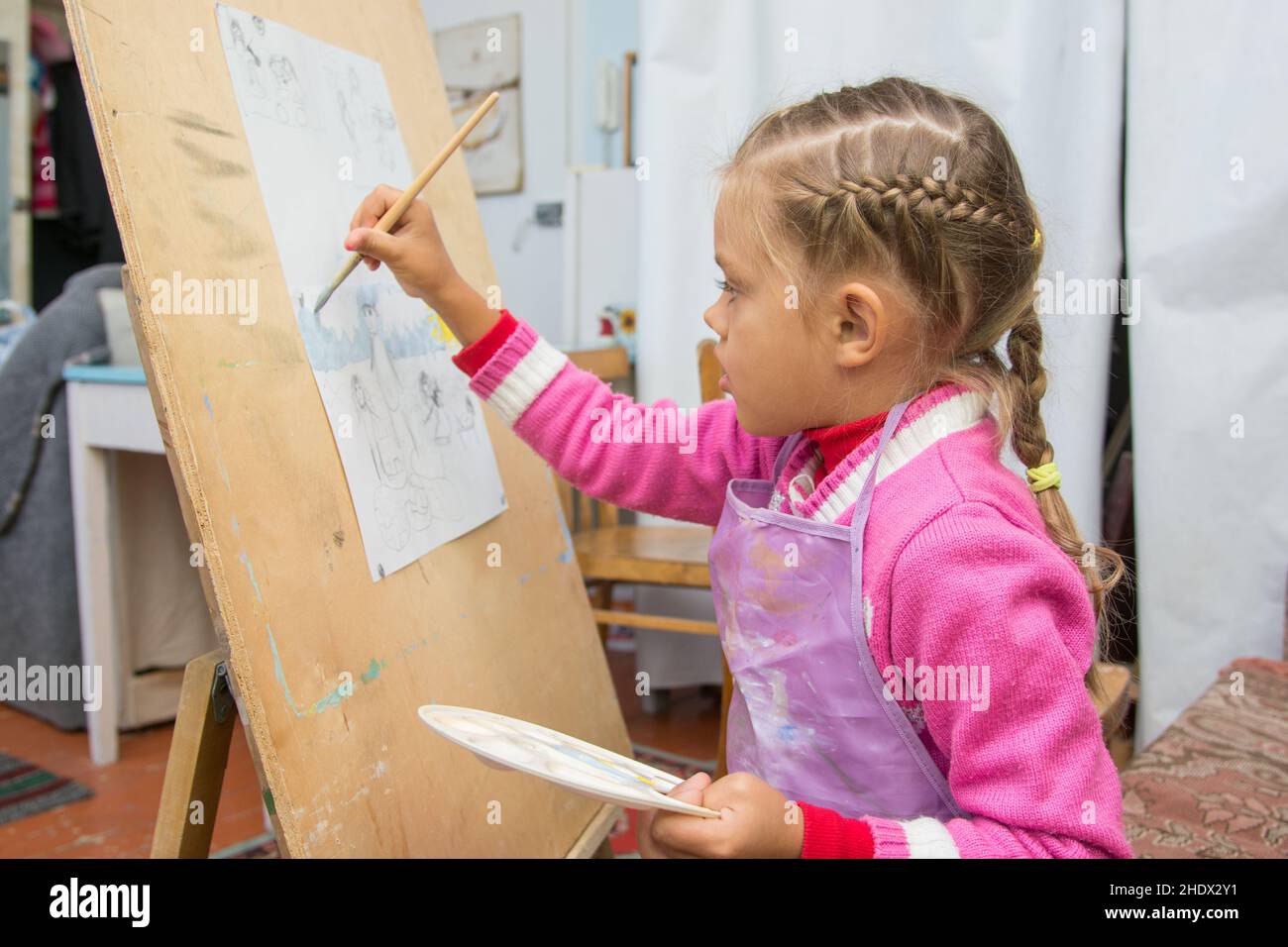 girl, painting, girls, drawing Stock Photo