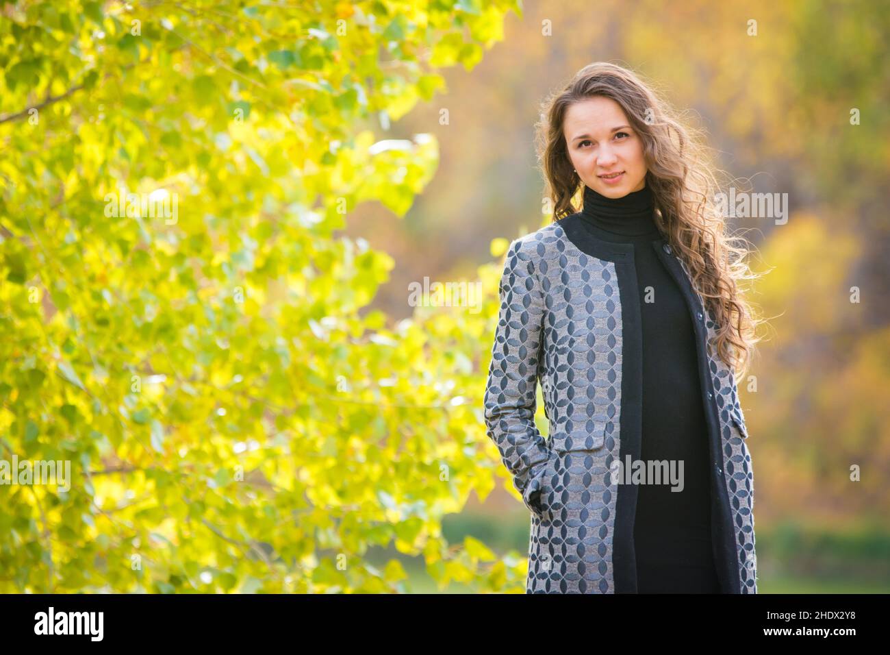 woman, autumn, overcoat, female, ladies, lady, women, fall, coat, coats, overcoats Stock Photo