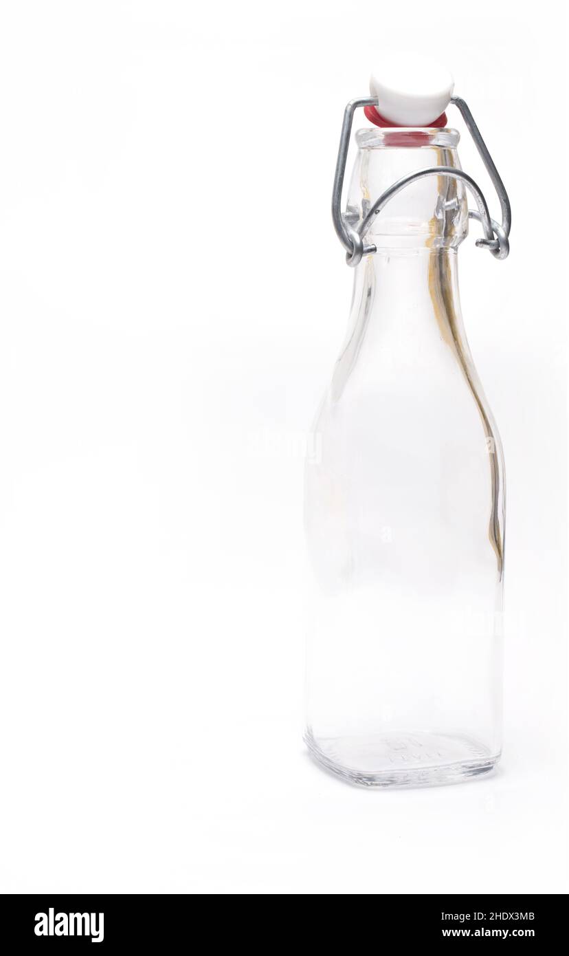 Close up of traditional glass bottle with swing top swing bottle on