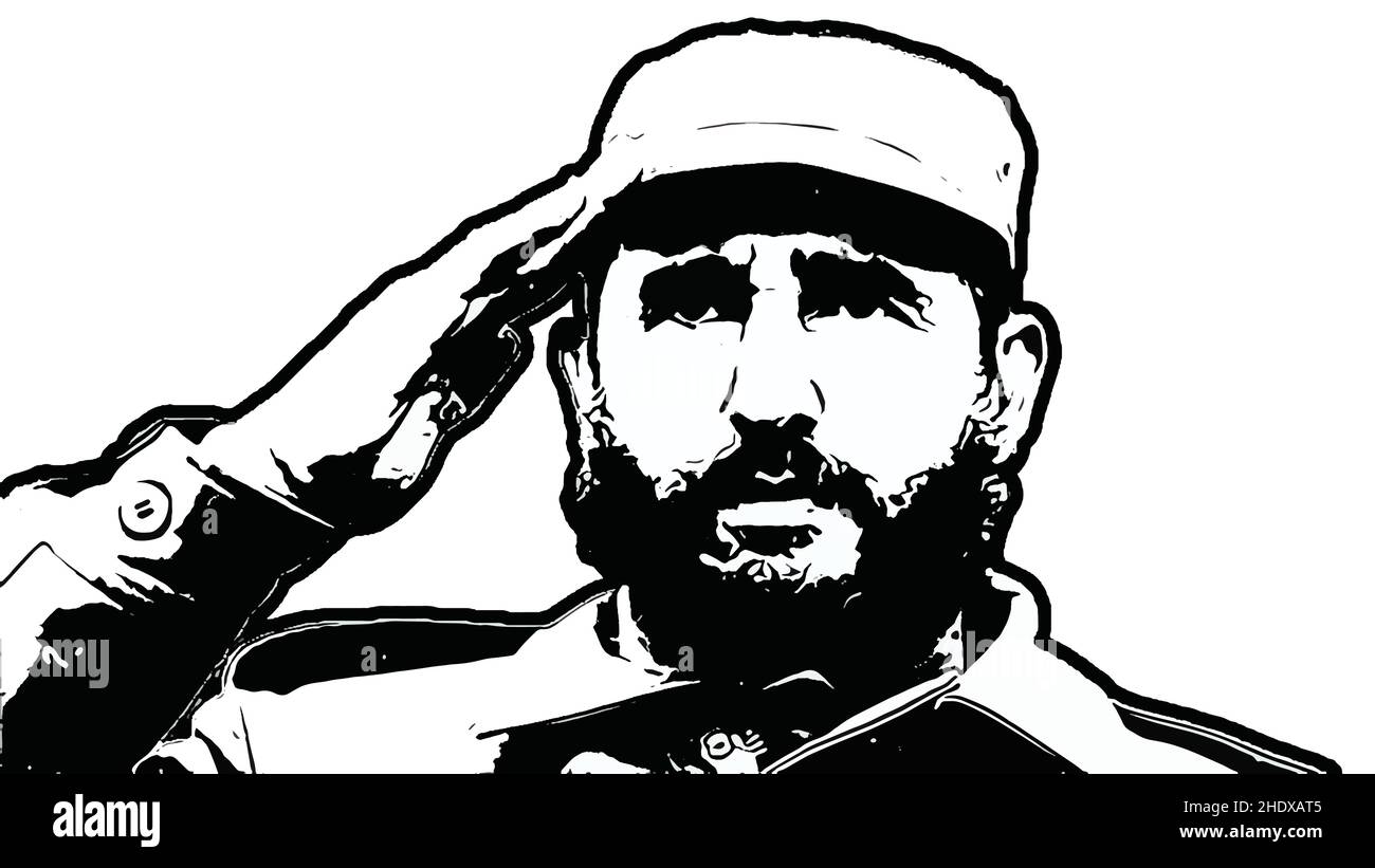 Fidel salute black and white art picture Stock Vector