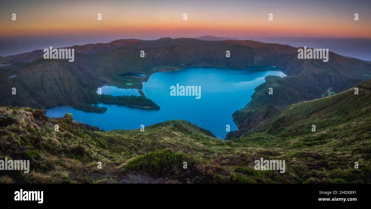 landscape, sao miguel, crater lake, sete cidades, landscapes, rural, rural scene, scene, scenery, scenes, sao miguels, crater lakes Stock Photo