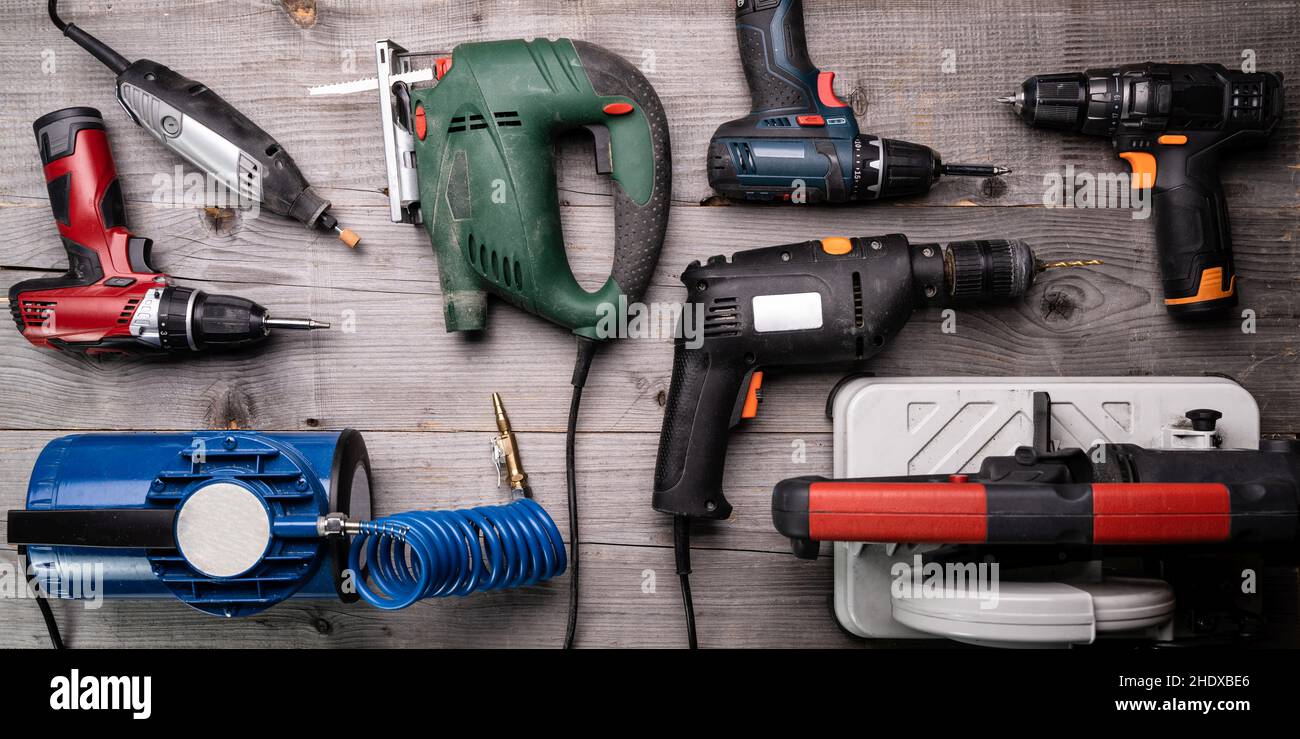 Electric Hand Power Tools In Repair Stock Photo Alamy