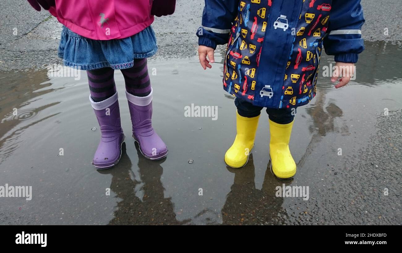 puddle, galoshes, rain weather, puddles, wellies, wellington boots, welly, rain weathers, rainy Stock Photo