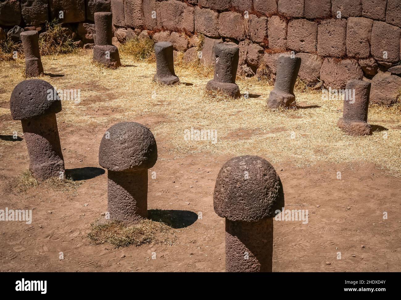 puno, Stone Phallus, chucuito temple of fertility, punos Stock Photo