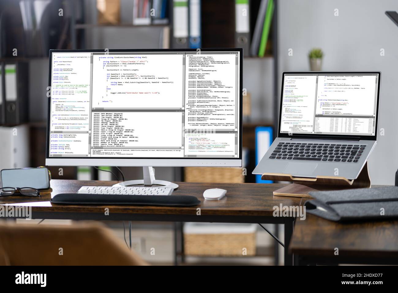 Developer Computer In Office With Programming Code Stock Photo