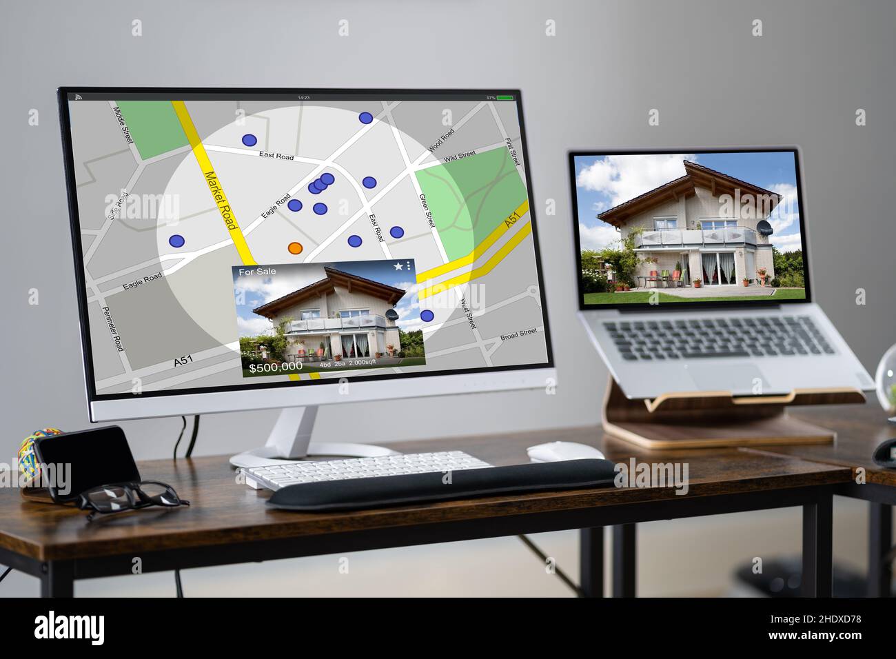 Real Estate Property Search Using Online Map Stock Photo Alamy
