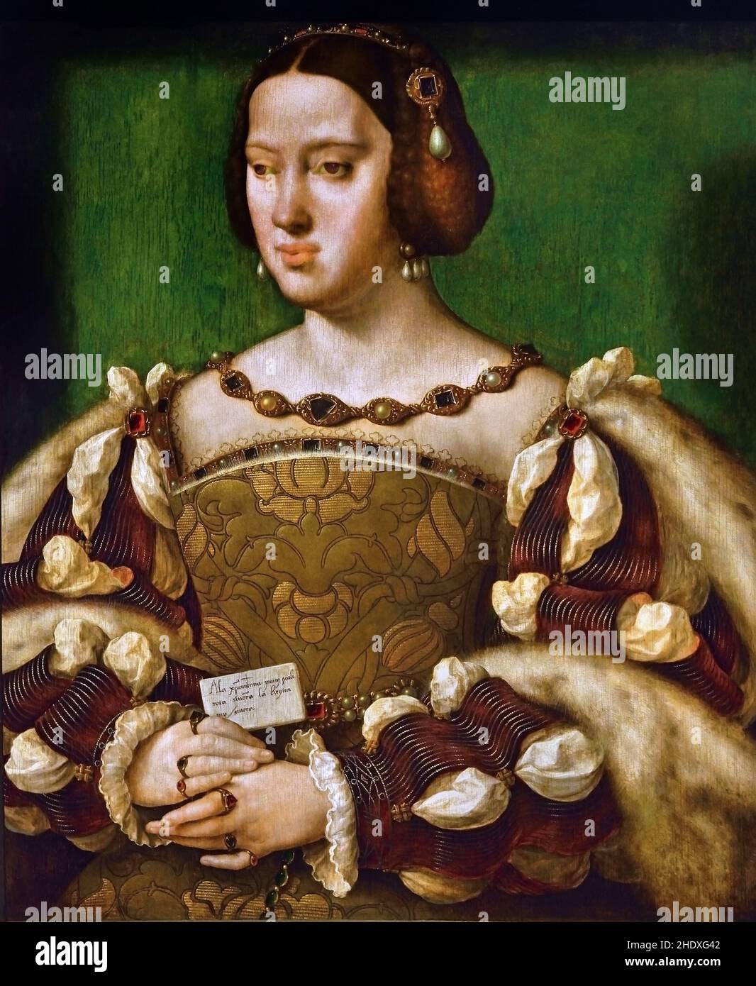 Eleanora of Austria, Queen of France (1498-1558), Joos van Cleve (1485-1540/1541) Flemish Belgian Belgium ( Eleanora of Austria (1498-1558), sister of the Holy Roman Emperor Charles V, betrothed to Francis I part of the Peace of Cambrai following the French king's defeat at the battle of Pavia (24 February 1525). Stock Photo