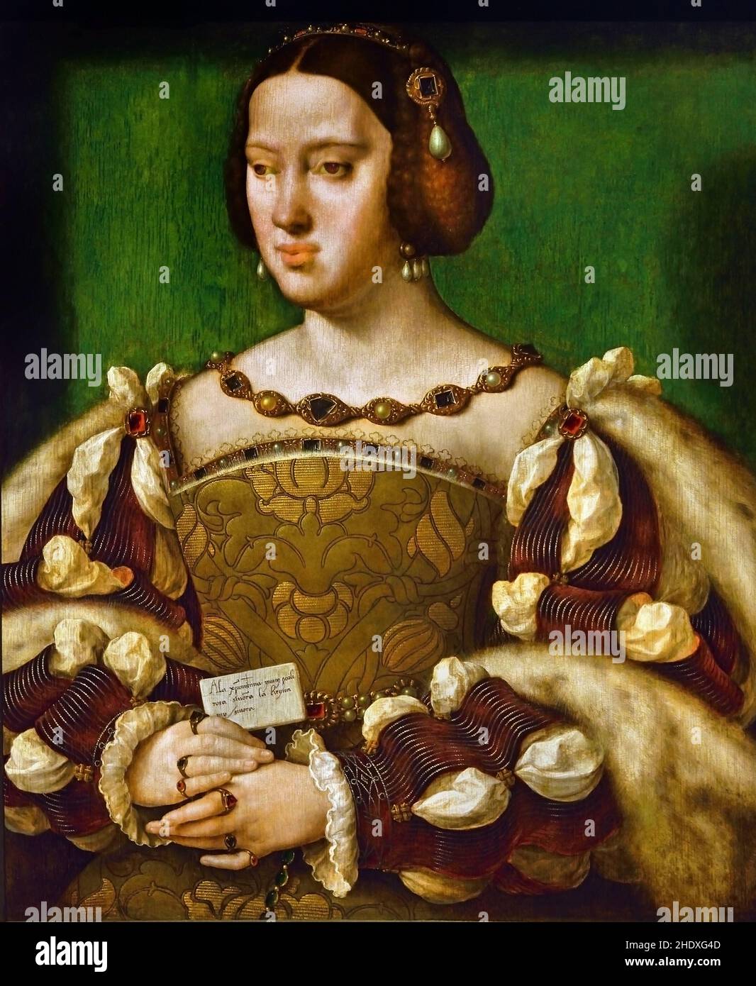Eleanora of Austria, Queen of France (1498-1558), Joos van Cleve (1485-1540/1541)  Flemish Belgian Belgium ( Eleanora of Austria (1498-1558), sister of the Holy Roman Emperor Charles V,  betrothed to Francis I  part of the Peace of Cambrai following the French king's defeat at the battle of Pavia (24 February 1525). Stock Photo