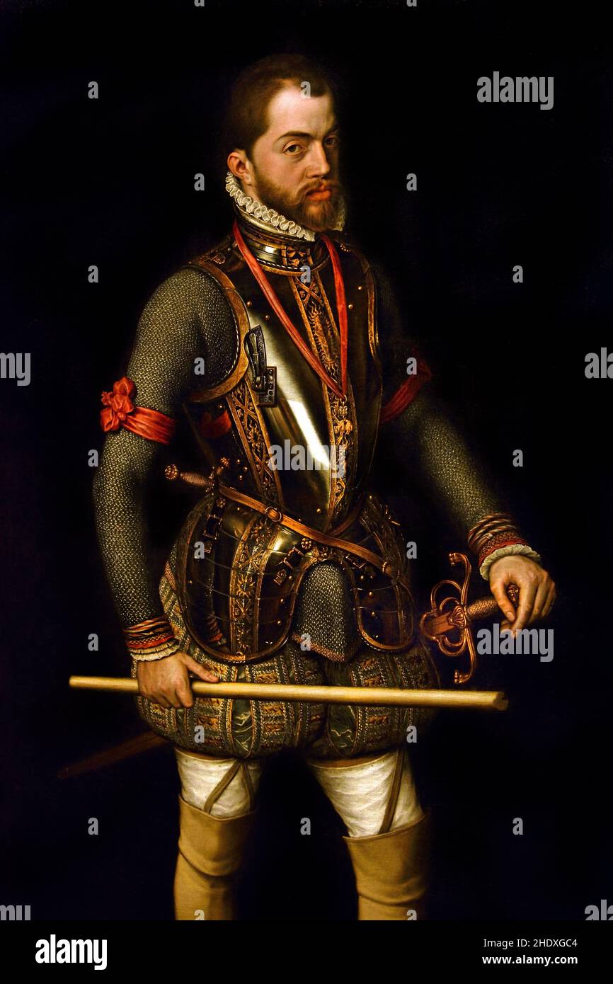 King Philip II Spain, Spanish, by Anthonis Mor 1519 - 1576, The, Netherlands, Dutch, Belgian, Belgium, Flemish, ( Victory 1557 of  Saint Quentin  French Town ) Stock Photo