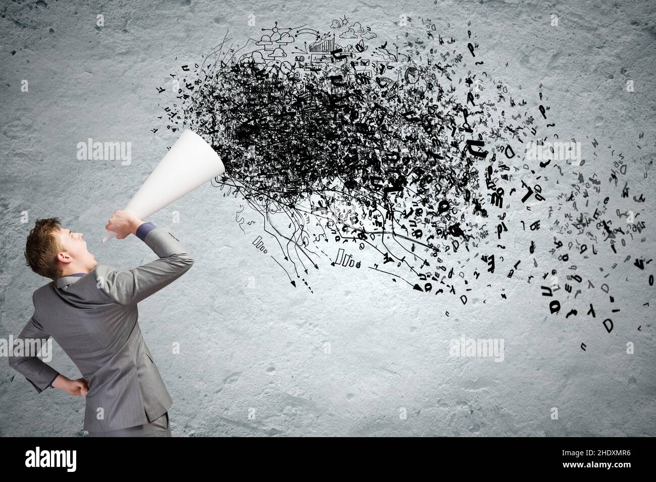 chaos, shouting, advertising, announce, chaotic, disorder, mess, scream, screaming, shout, announces Stock Photo