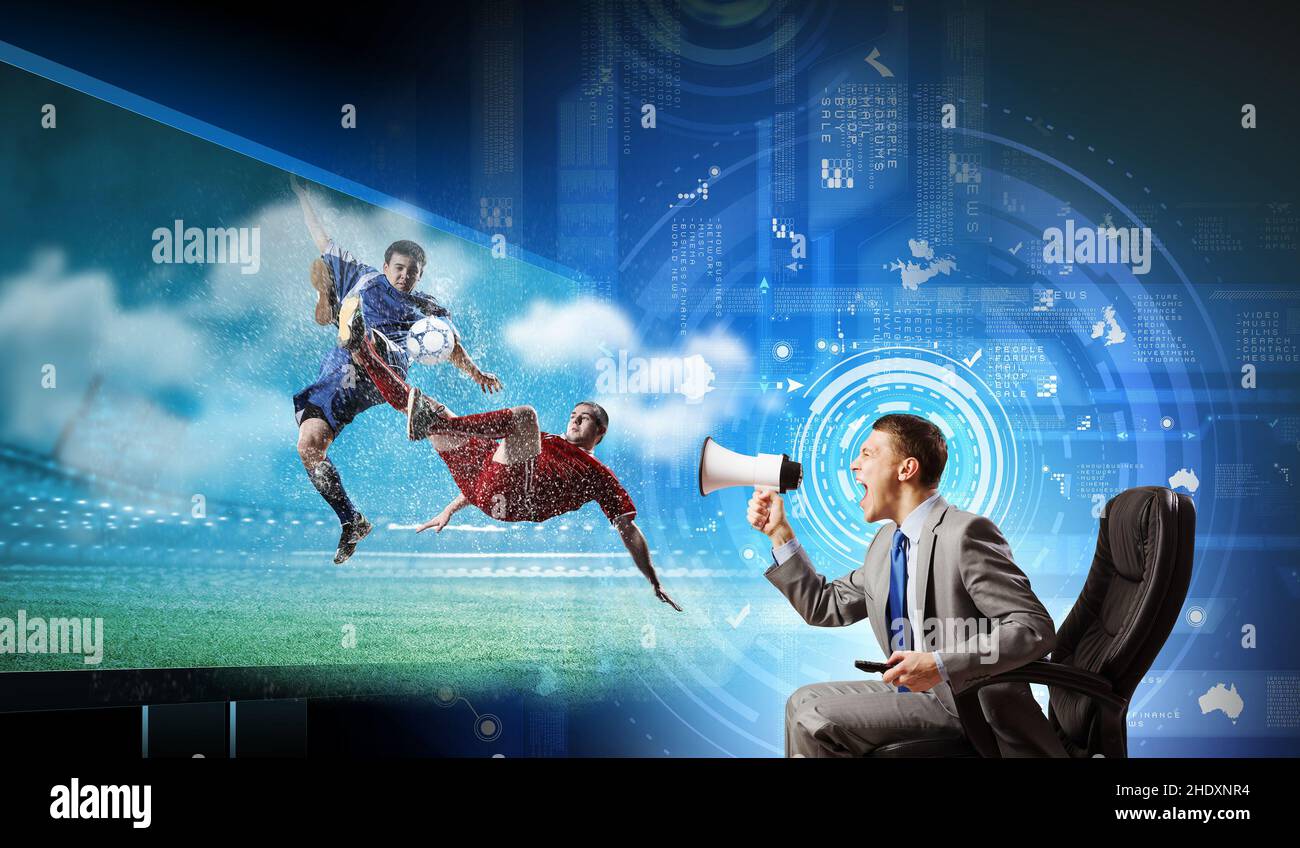 soccer, moderator, live broadcast, soccers, moderators, presenter, live broadcasts Stock Photo