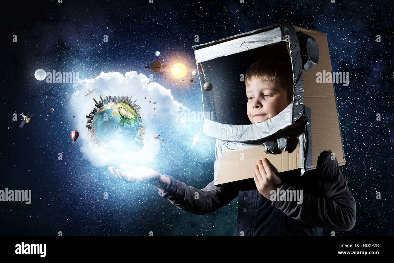 desire for a child, aeronautics, discoverer, astronaut, spaces, discovery Stock Photo