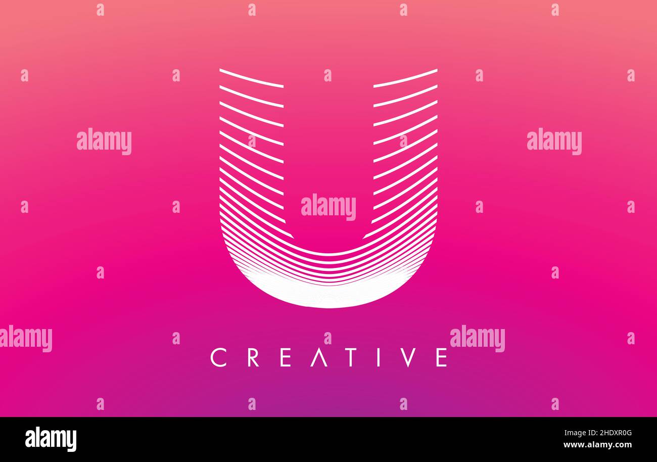 U Letter Logo with White Warp Lines Effect on Purple Background Vector ...