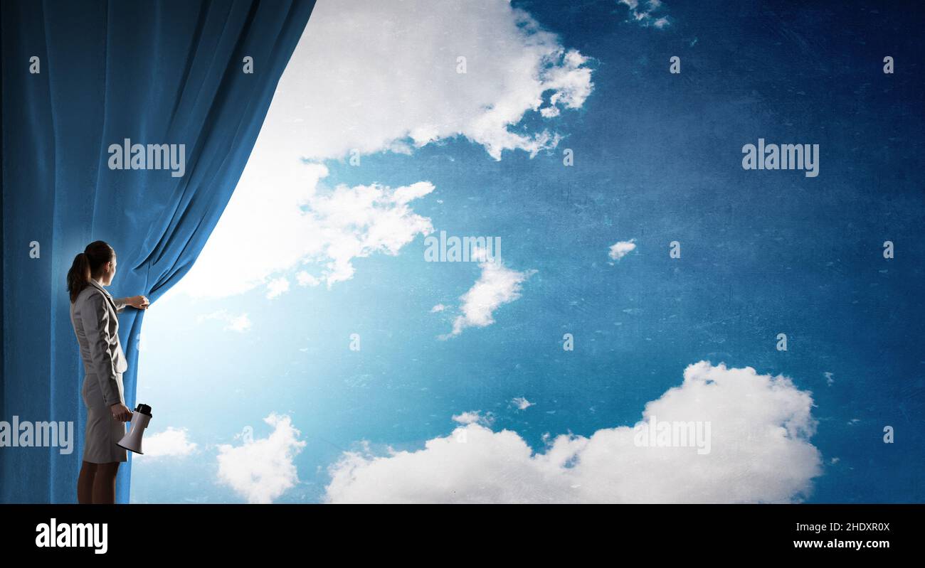 curtain, theater, clouds sky, announcement, curtains, drape, theaters, theatre, theatres, clouds skies, announcements Stock Photo