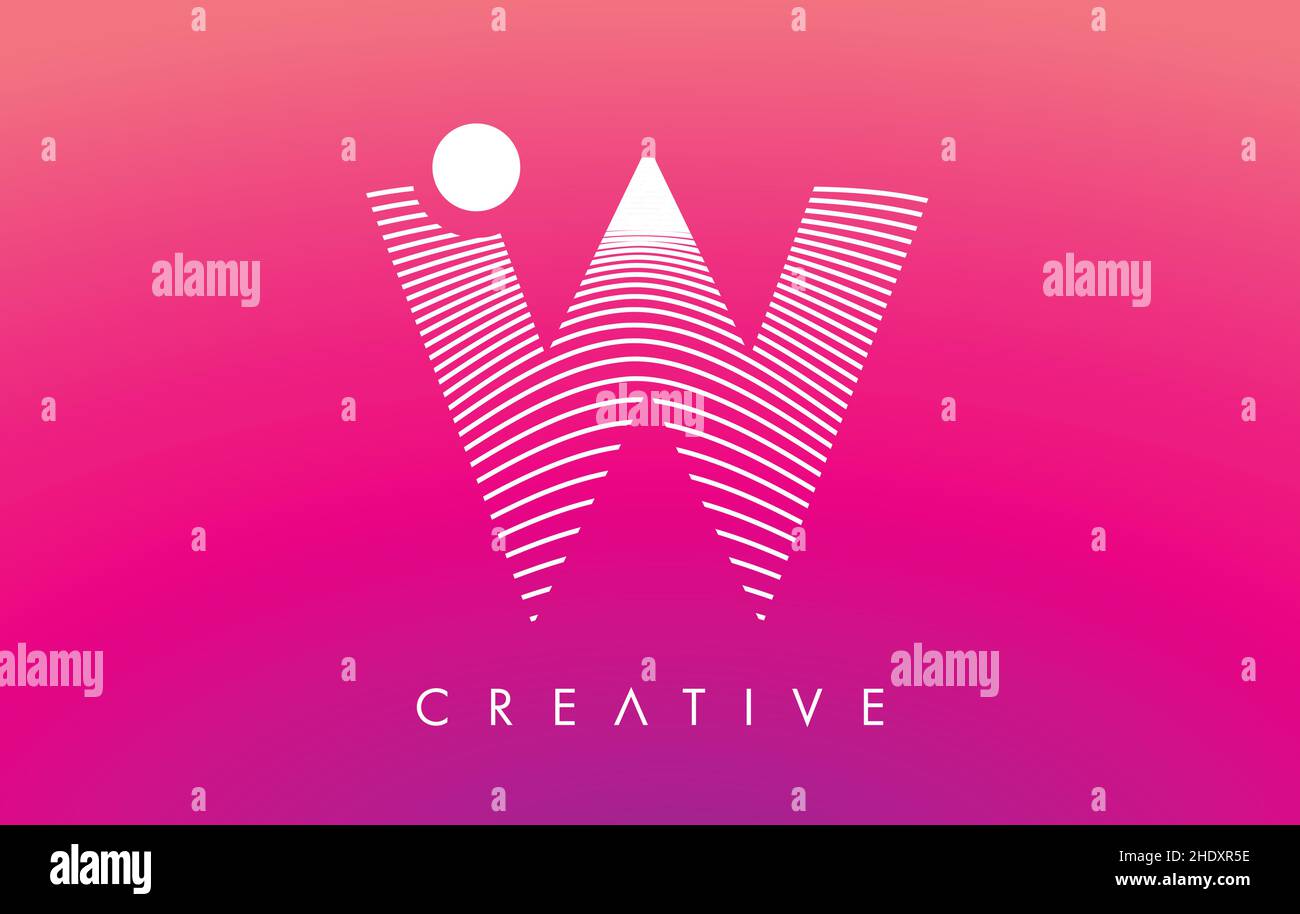 W Letter Logo with White Warp Lines Effect on Purple Background Vector ...