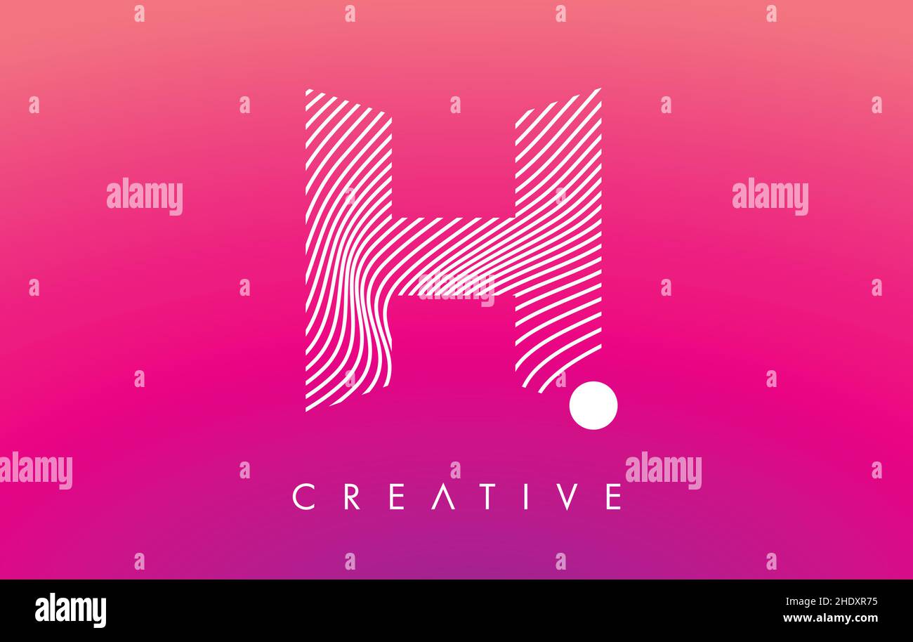 H Letter Logo with White Warp Lines Effect on Purple Background Vector ...