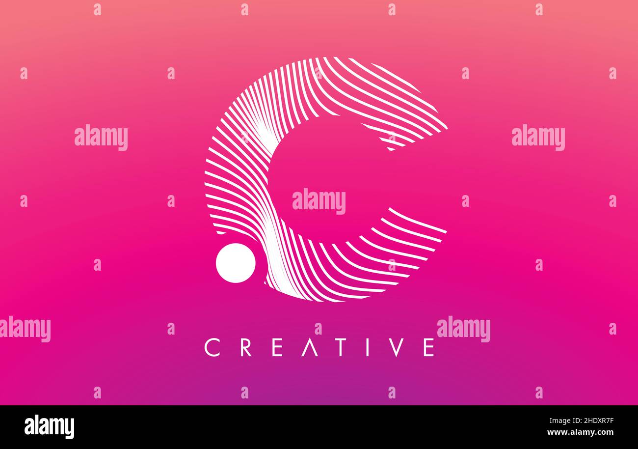 C Letter Logo with White Warp Lines Effect on Purple Background Vector ...