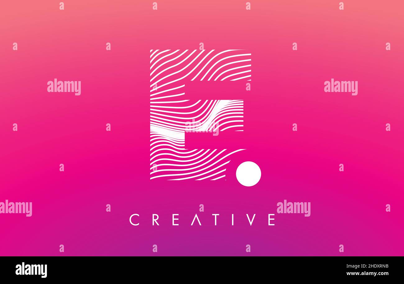 E Letter Logo with White Warp Lines Effect on Purple Background Vector ...