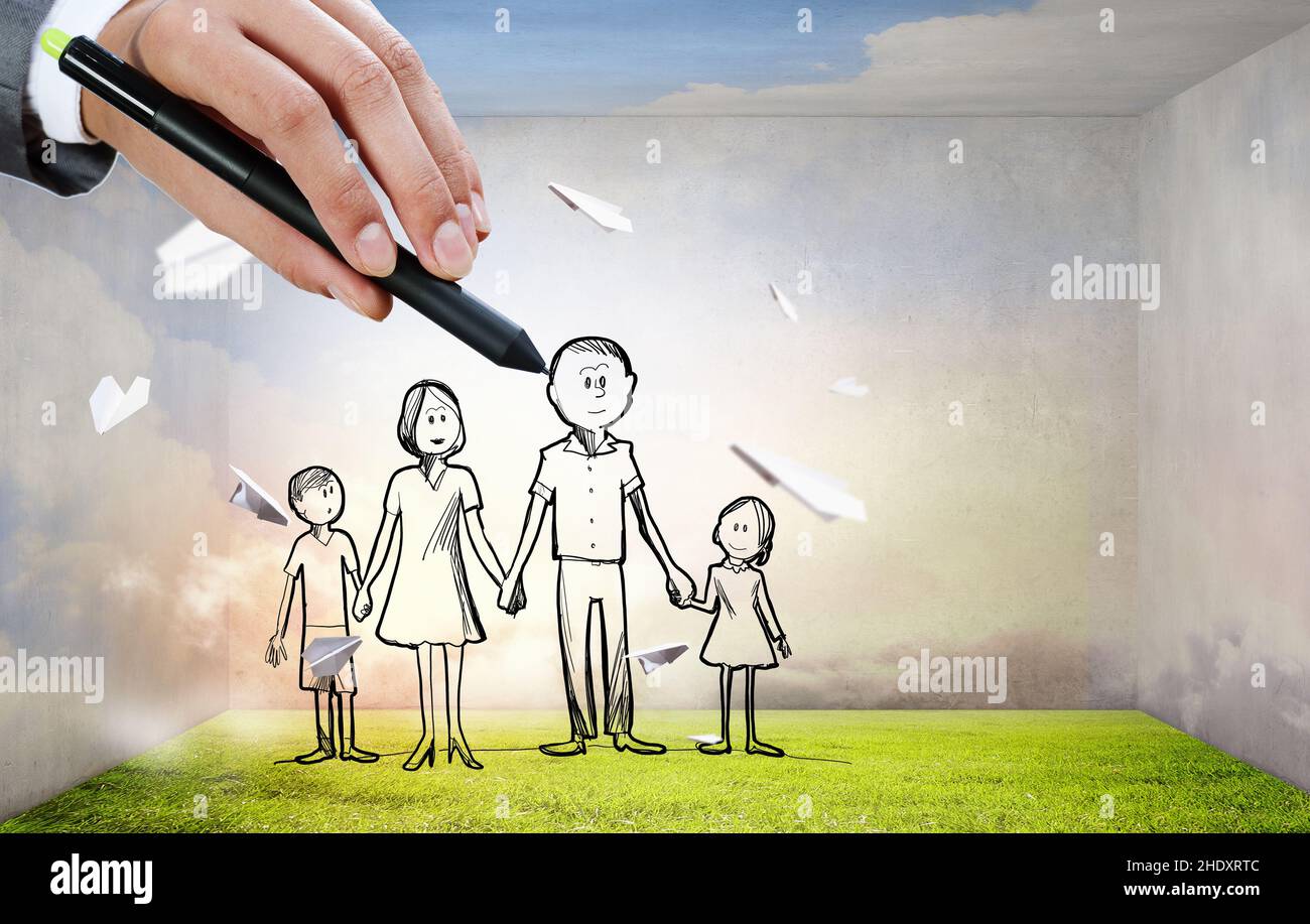 Designer hand drawing cartoon family hi-res stock photography and images -  Alamy