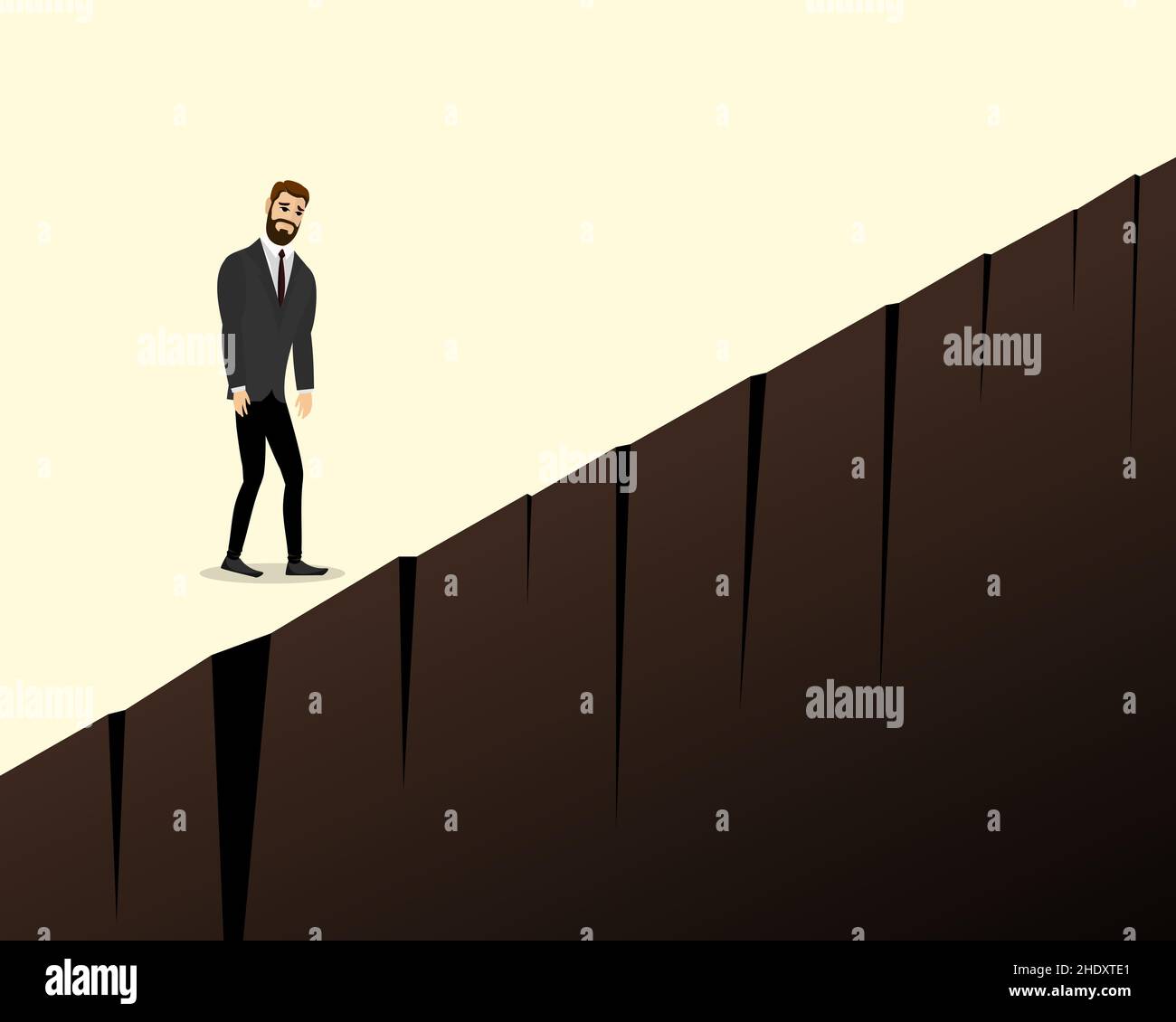 Depressed sad businessman stand on cliff edge. Business man crisis and