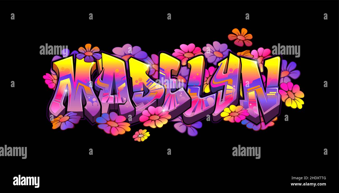 A Cool Genuine Wildstyle Graffiti Name Design - Madelyn Stock Vector