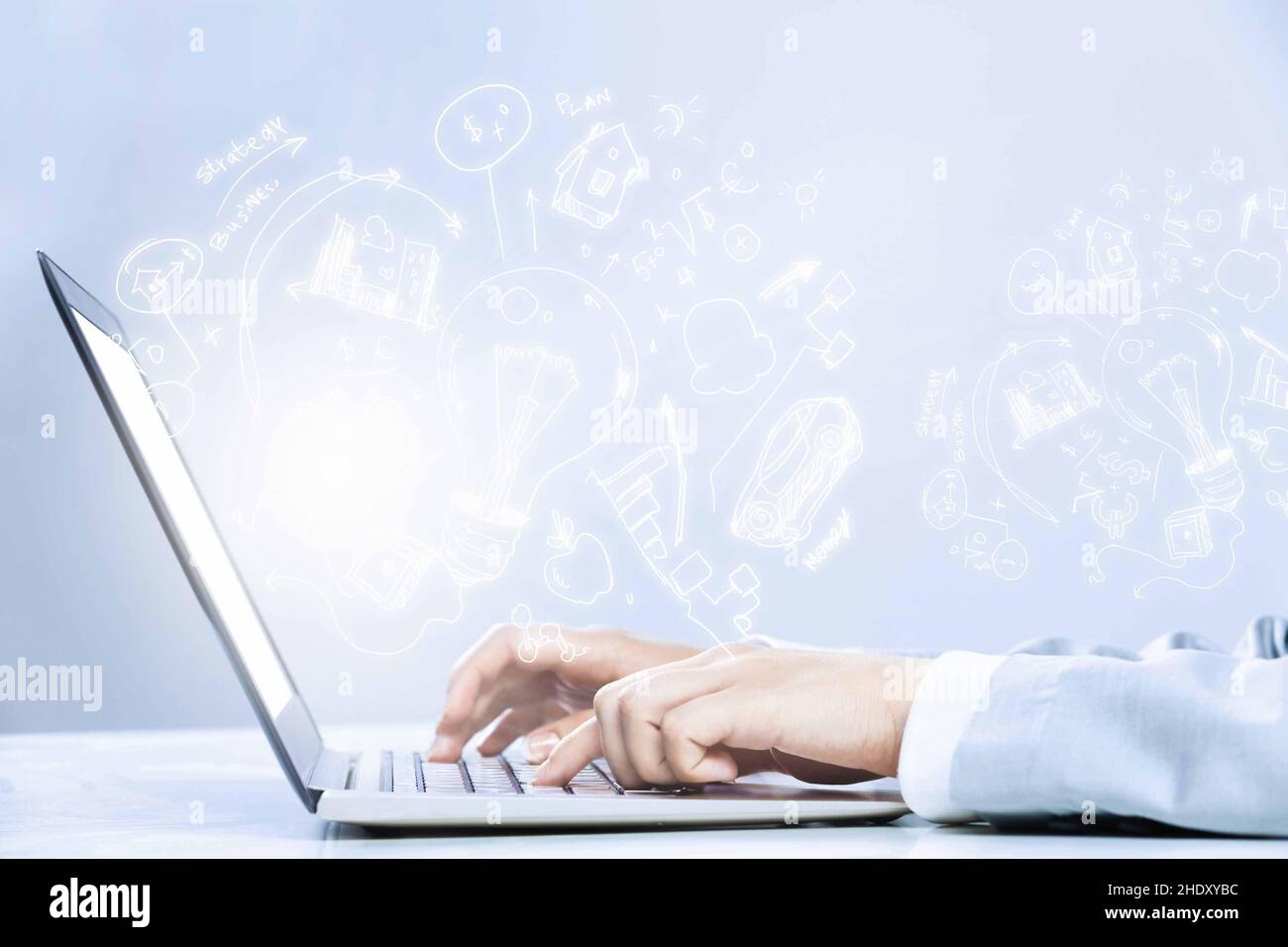 typing, idea, laptop, workplace, mind mapping, stenographer, ideas, computer, computers, laptops, workplaces, workstation Stock Photo