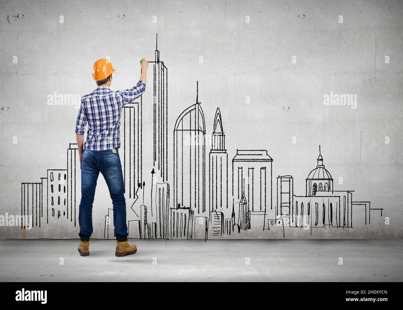 hardhat, architect, draft, sketching, hardhats, architects, drafts, drawing Stock Photo