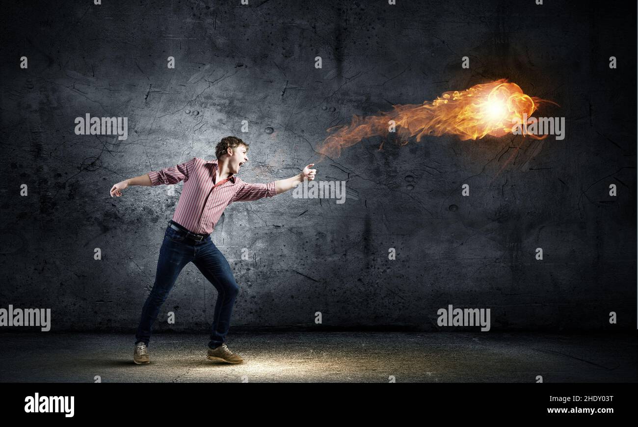 fireball, throwing, cave, fireballs, caves Stock Photo