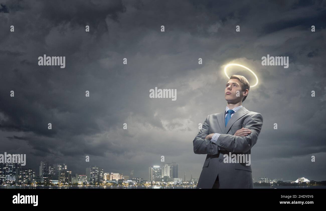 businessman, halo, hypocritical, boss, businessmen, executive, executives, leader, leaders, manager, halos Stock Photo