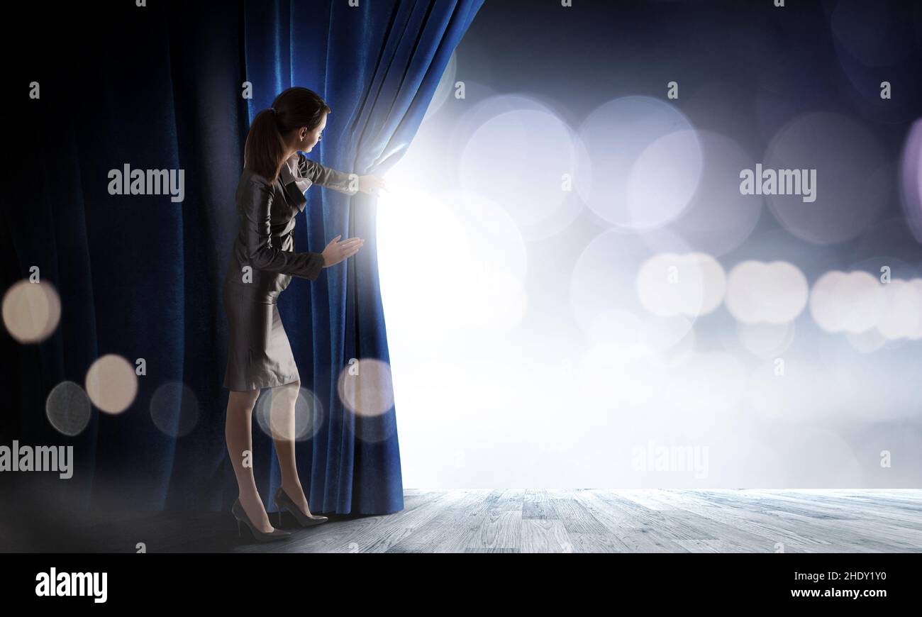 stage, curtain, opening, spotlight, stages, curtains, drape, searchlight, searchlights, spotlights Stock Photo