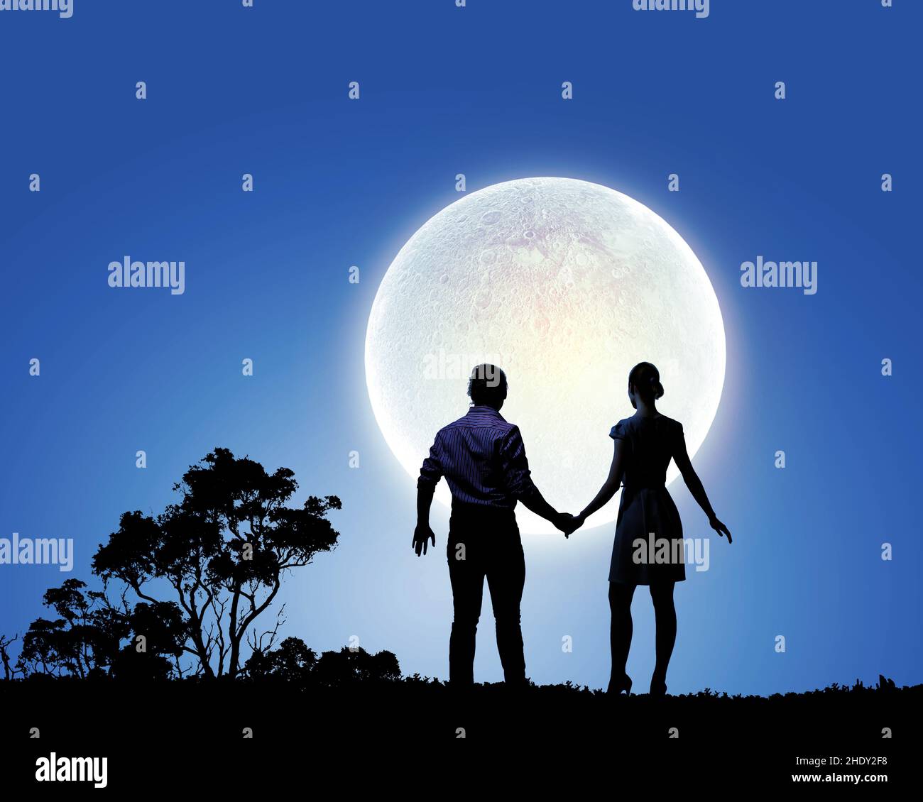 love couple, full moon, hand in hand, love couples, full moons, hand in ...