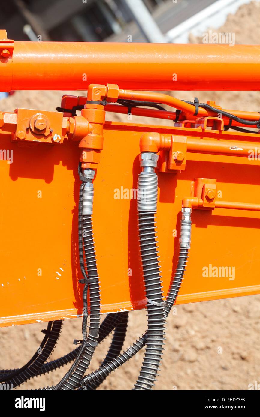 hydraulic hose, earth mover, hydraulic hoses, earth movers, excavators Stock Photo Alamy