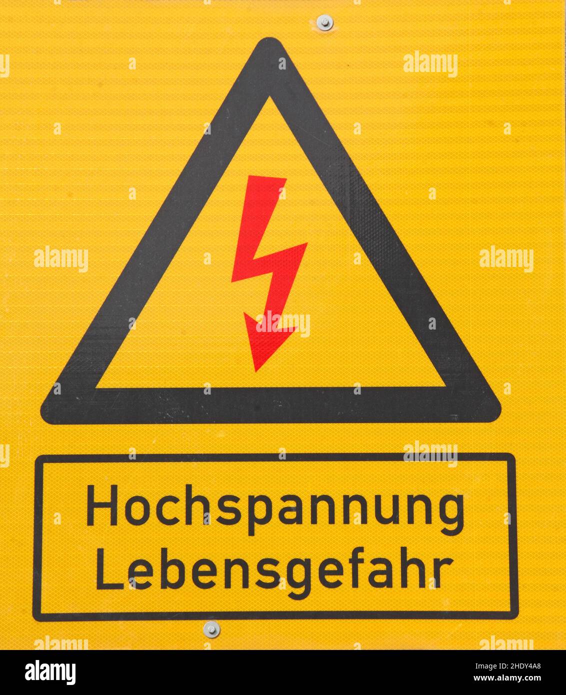warning sign, hv, life threatening, warning signs Stock Photo