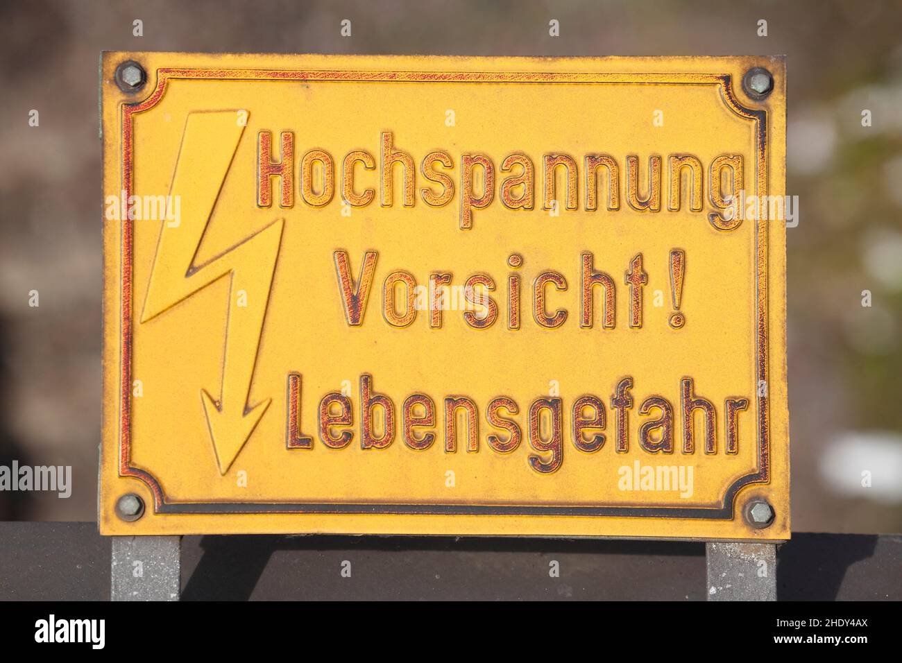 warning sign, hv, life threatening, warning signs Stock Photo Alamy