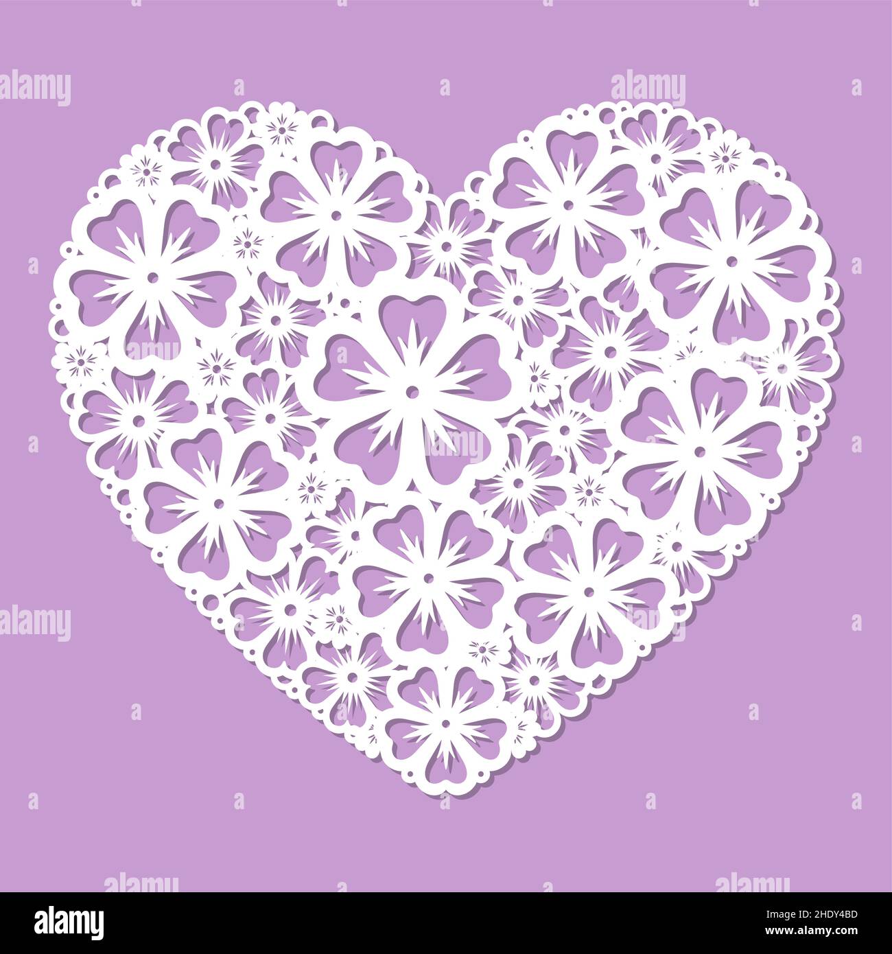 Template for laser cutting, heart with a pattern of flowers. Vector