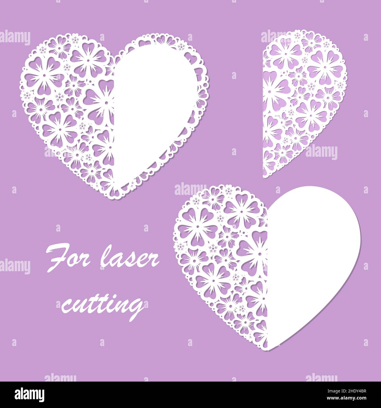 Template for laser cutting, heart with a pattern of flowers. Vector