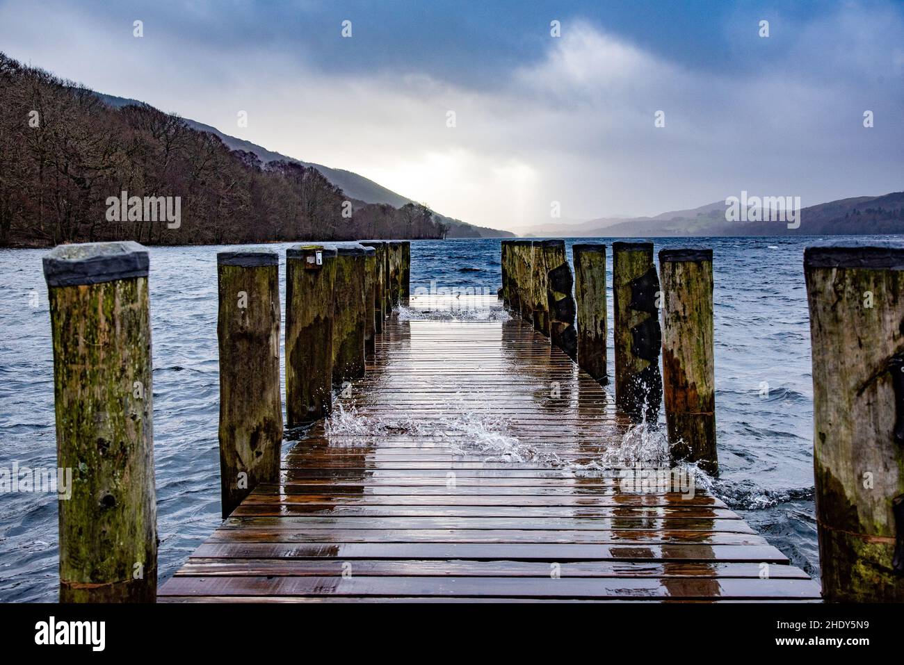 Ferry jetty at Brantwood on Lake Coniston, Cumbria, UK Stock Photo