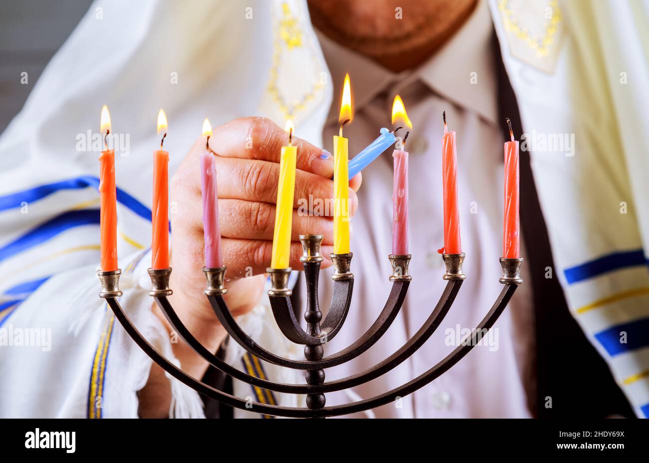 igniting, candles, judaism, candlestick holder, menorah, candle