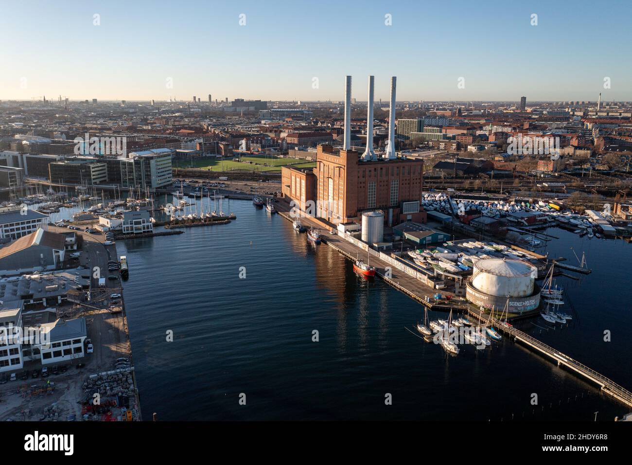 Drone View of Svanemolle Power Station in Copenhagen Stock Photo