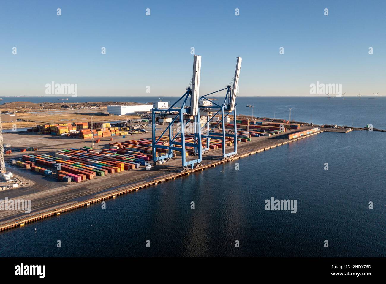 Drone View of Copenhagen Malmo Container Terminal Stock Photo