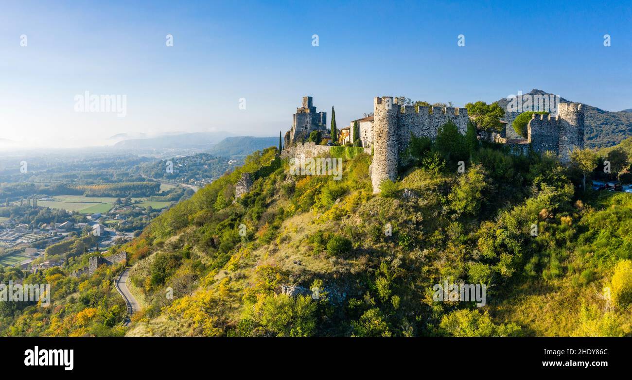France, Ardeche, Rhone Valley, Rochemaure, fortified village and ...