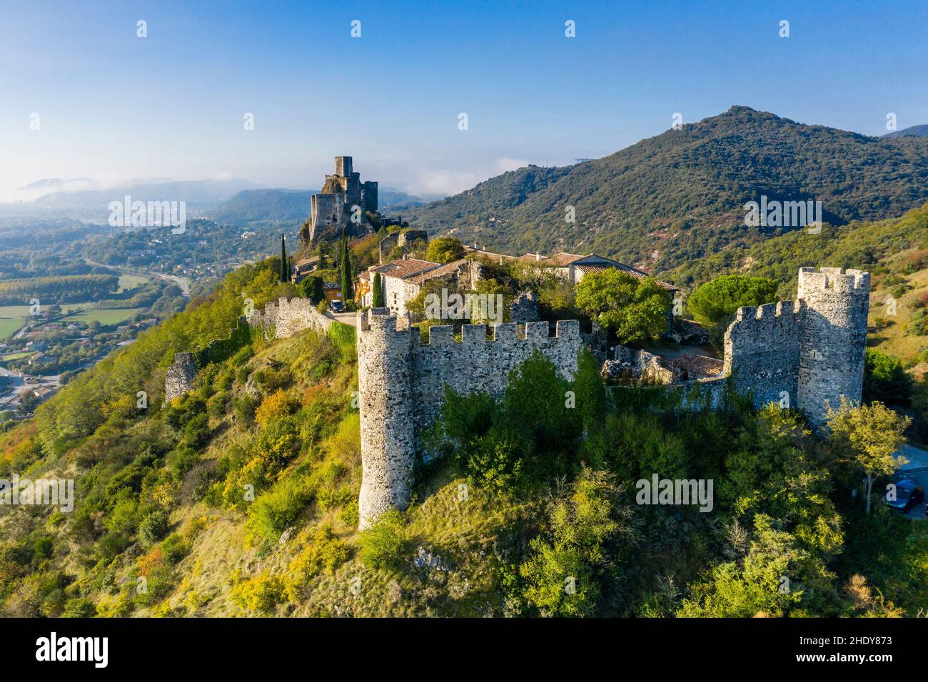 France, Ardeche, Rhone Valley, Rochemaure, fortified village and ...