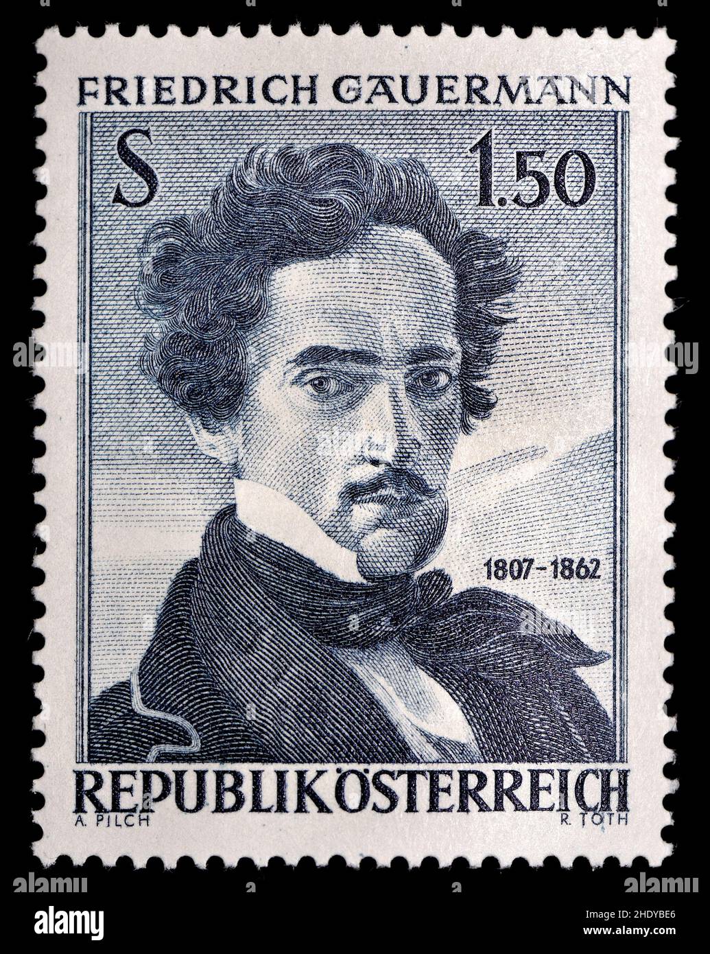 Austrian postage stamp (1962) : Friedrich Gauermann (1807 – 1862) Austrian painter. Stock Photo