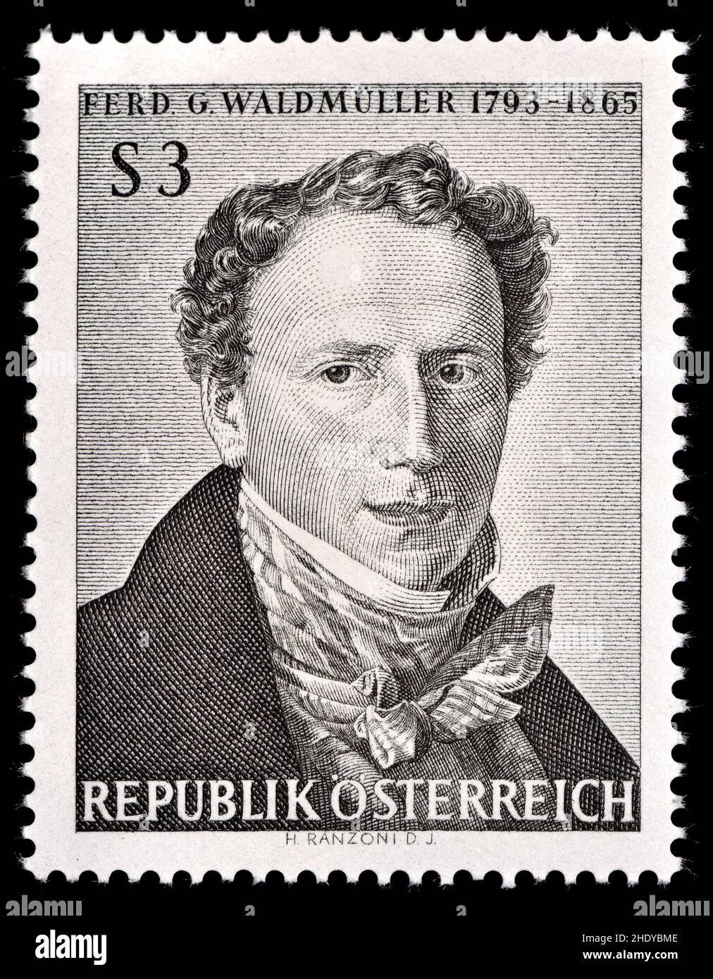 Austrian postage stamp (1965) : Ferdinand Georg Waldmüller (1793 – 1865) Austrian painter and writer. Stock Photo